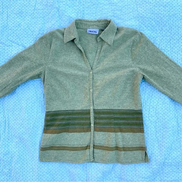 Vintage Green Striped Button Down - Picture 4 of 6